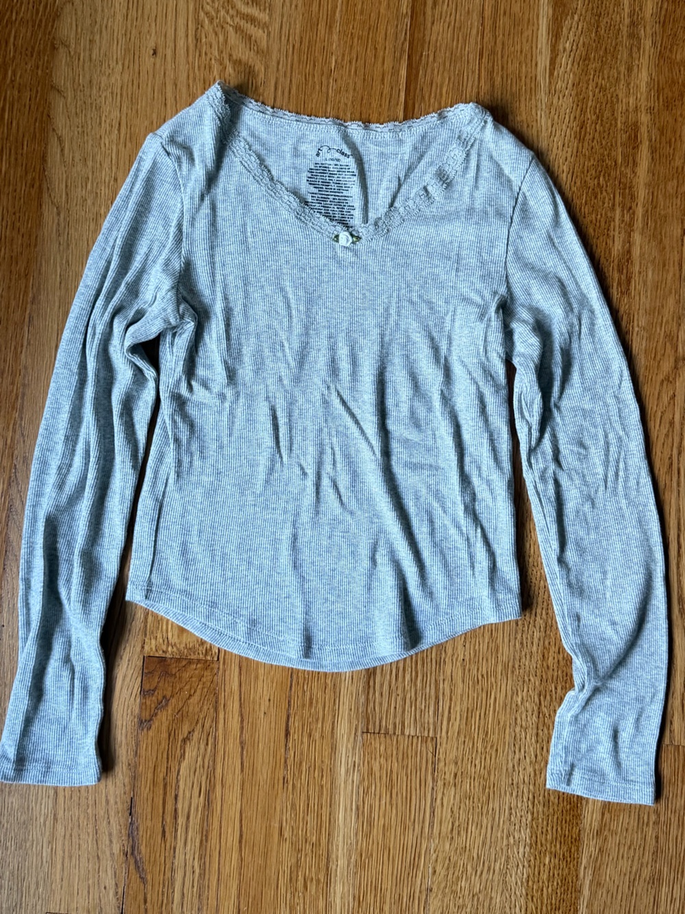 Art Class Girls Ribbed Scoopneck Long Sleeve Tee with Rose, Grey, Large